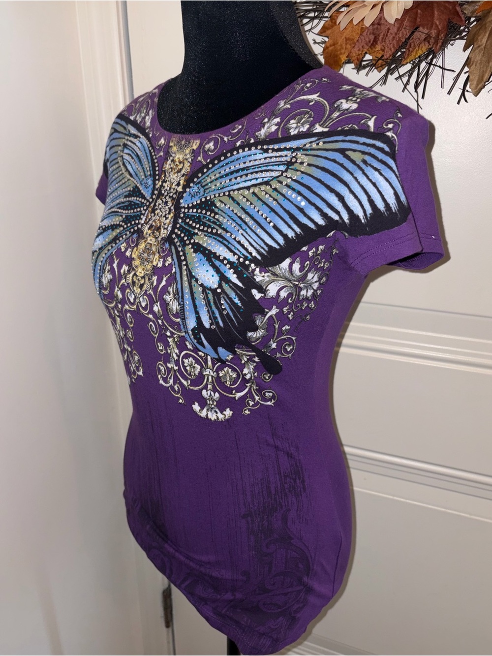 Purple Butterfly Embellished Women's Tee (new without tags) - Picture 9 of 10